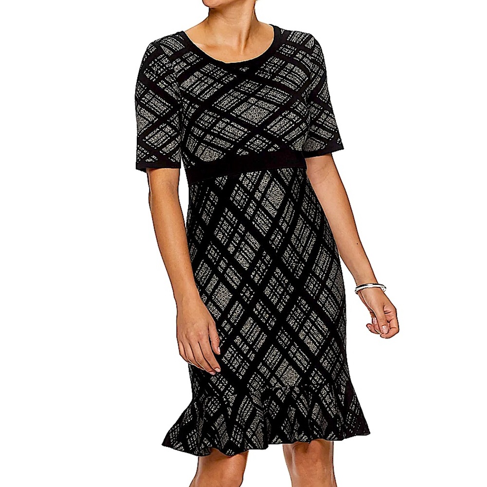 Women's Nina Leonard Plaid Flounce-Hem Dress